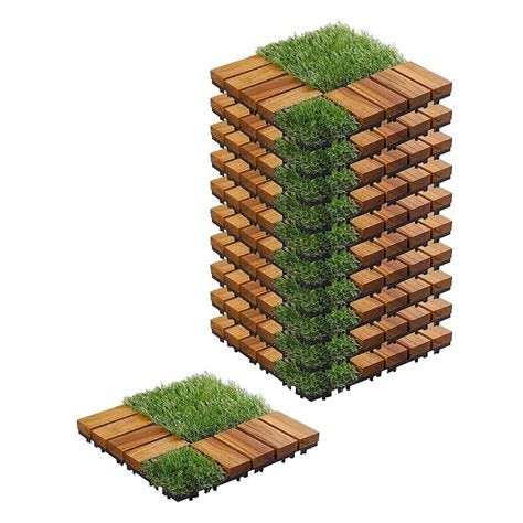 Sharpex Artificial Grass Wooden Deck Tiles with Interlocking | 6 Piece ...