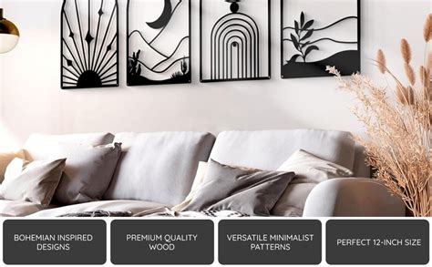 SHILP HANDICRAFT 4 Pack Boho Abstract Wood Wall Art | Minimalist Decor ...