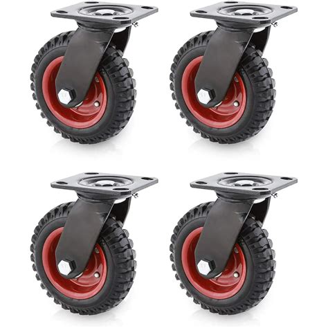 POWERTEC 8 Inch Caster Wheels Set of 4, Heavy Duty Swivel Plate Casters ...