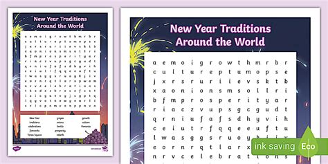 New Year Traditions Around the World Word Search
