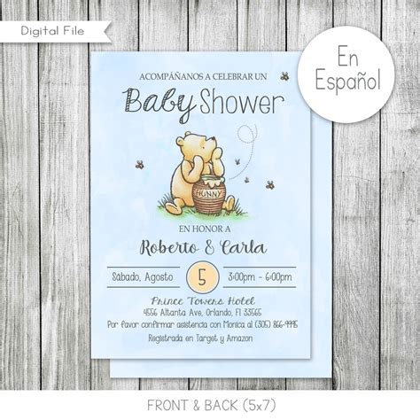 Spanish Classic Winnie the Pooh Baby Shower Invitation, Classic Bear ...