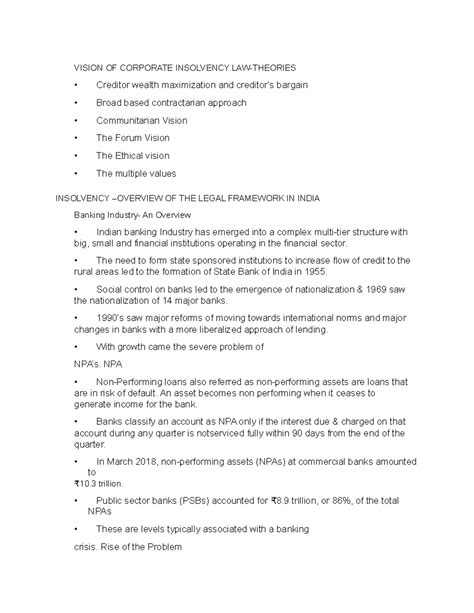 Vision OF Corporate Insolvency LAW- Theories - VISION OF CORPORATE ...