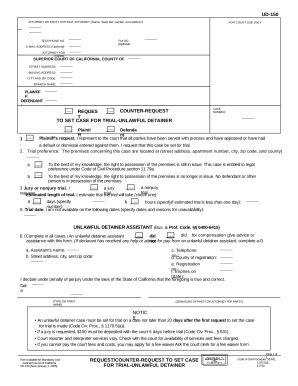 California Unlawful Detainer Request to Set Case for Trial - Blank ...