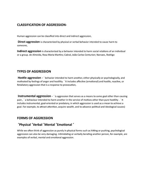 Types of Aggression - CLASSIFICATION OF AGGRESSION- Human aggression ...