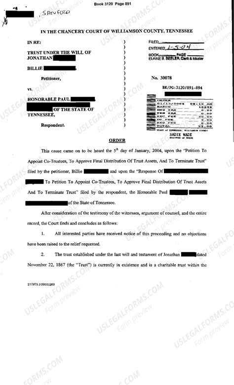 Tennessee Order to Terminate Charitable Trust | US Legal Forms
