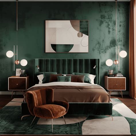 Emerald Green Mid-Century Modern Bedroom Concept