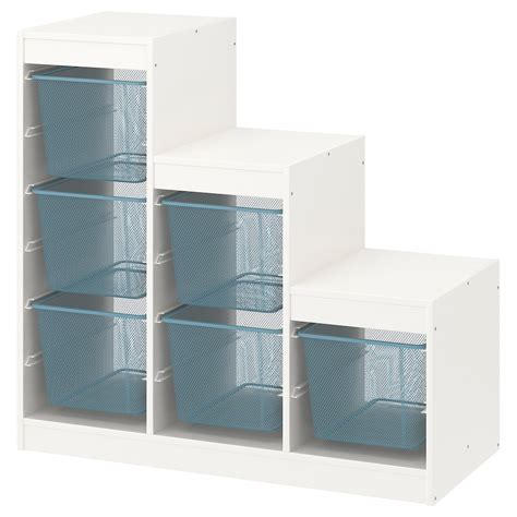 TROFAST storage combination with boxes, white/grey-blue, 99x44x95 cm ...