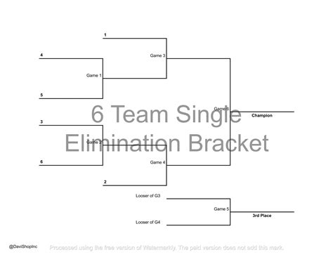 6-team Single and Double Elimination Playoff Brackets | PDF JPG and Hi ...