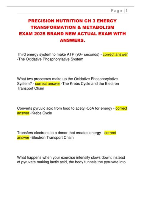 PRECISION NUTRITION CH 3 ENERGY TRANSFORMATION & METABOLISM EXAM 2025 ...