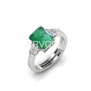 Buy RRVGEM Natural Emerald RING 5.00 Ratti Silver Plated Handcrafted ...