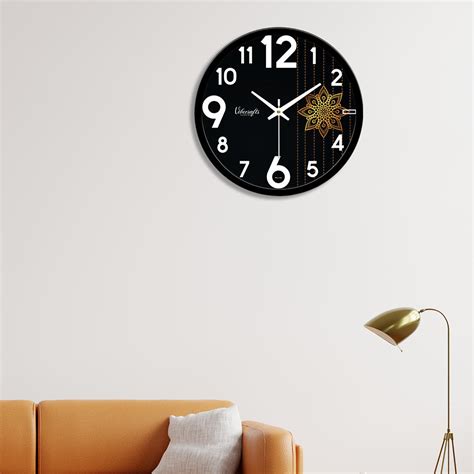 Golden Flower on Black Background Designer Wall Clock – Vibecrafts