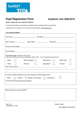 Pupil Registration Form - Blank Fillable Template | Fill Out, Print ...