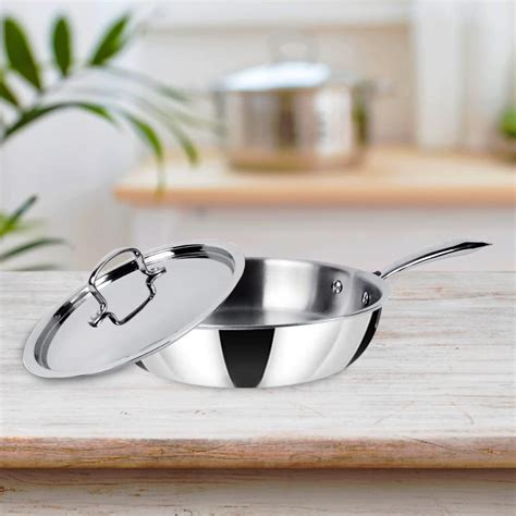 Triply Frying Pan with Lid | 1.5 Ltr | 22 cm Diameter | Stove ...