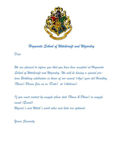 Printable Letter Harry Potter Receives Hogwarts