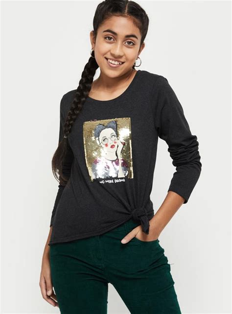 Buy Girls Embellished Full Sleeves Round Neck T-shirt Online at just Rs ...