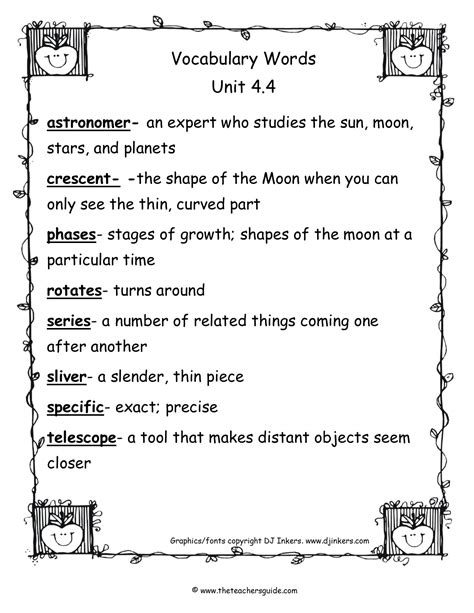4th Grade Vocabulary Words Printable
