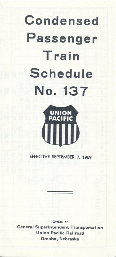 Union Pacific Railroad Condensed Passenger Train Schedule No. 137 ...