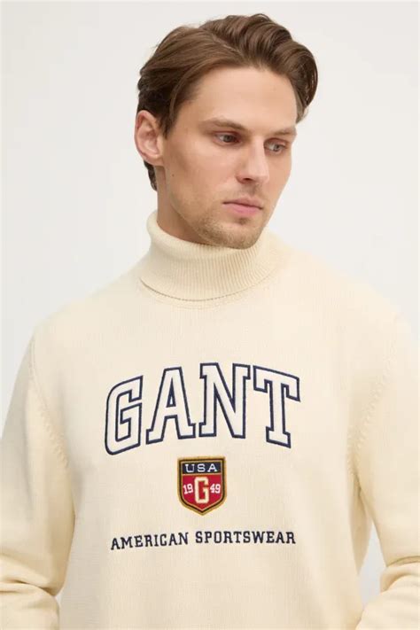 Gant sweter męski kolor beżowy z golferm 8030224 | Answear.com