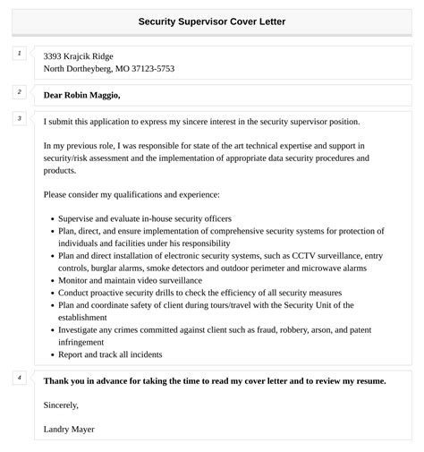 Security Supervisor Cover Letter | Velvet Jobs