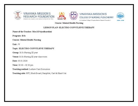 B.Sc Mental Health Nursing Lesson: Electroconvulsive Therapy (ECT ...