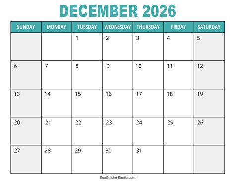 December 2026 Calendar (Free Printable) – Free Printables, Lettering ...