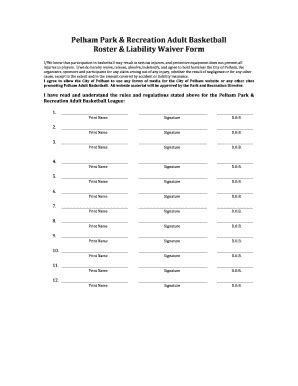 Fillable Online Adult Basketball Roster Waiver Form Fax Email Print ...