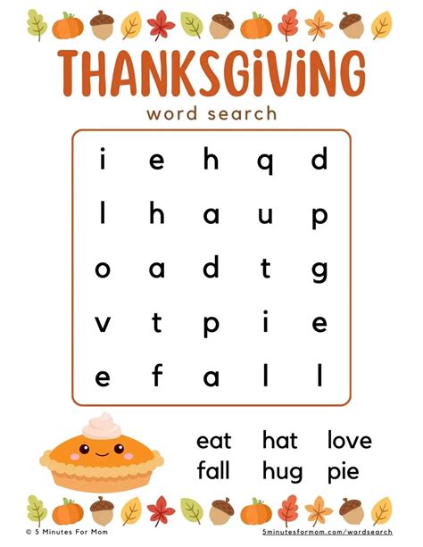Thanksgiving Word Search Easy Printable - FREE Printable A-Z