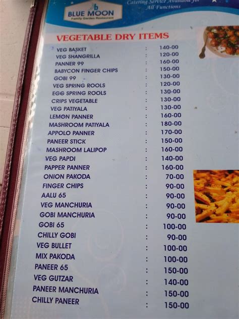 Menu at Blue Moon Veg Family Garden Restaurant, Kurnool