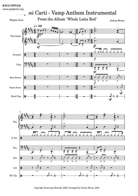 Playboi Carti-Vamp Anthem Sheet Music pdf, - Free Score Download ★
