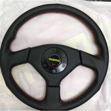 MOMO EVO 3 14'' INCH PU SPORT RACING STEERING WHEEL CAR UNIVERSAL 8918 PU & 5137 LEATHER REDLINE ...