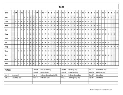 2026 Calendar Template Year At A Glance - Free Printable Templates