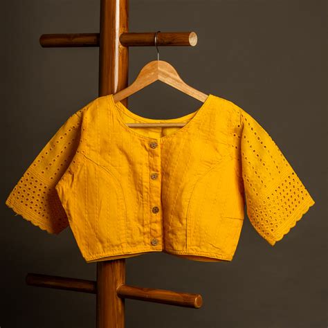 Yellow Hakoba Round Neck Readymade Cotton Blouse – Cottonsdaily