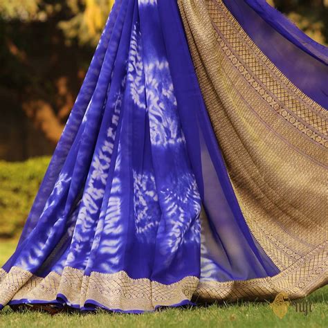 Royal Blue Pure Georgette Banarasi Handloom Saree - Tilfi