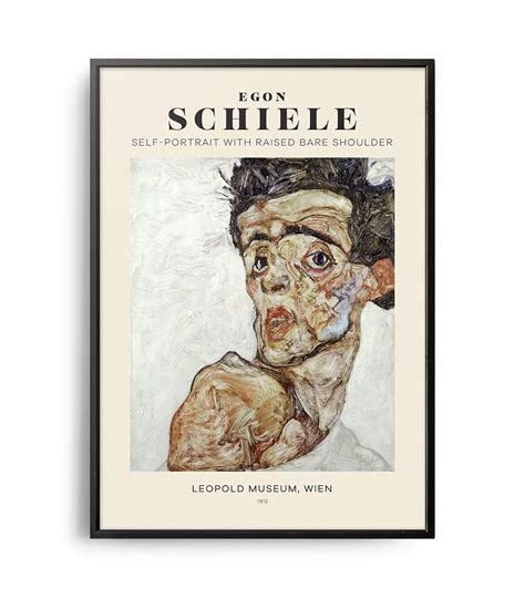 Mid-century modern Egon Schiele Self-Portrait with Raised Bare Shoulder ...