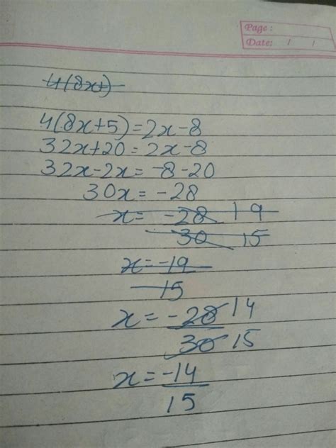 4(8x+5)=2x-8 solve this equation - Brainly.in