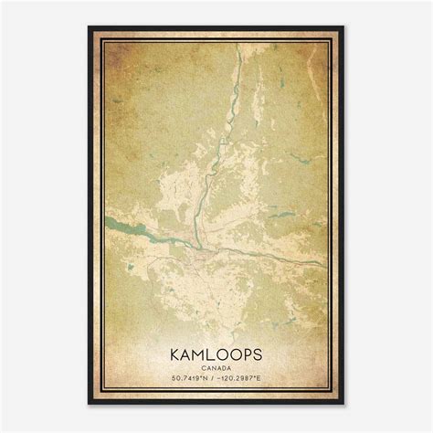 Vintage Kamloops Canada Map Poster, Kamloops City Road Wall Art Print - Custom Maps & Posters
