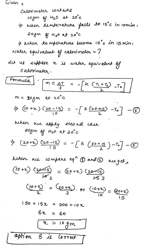 A calorimeter constains 10 g of water at 20^∘ C. The temperature falls ...