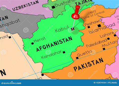 Afghanistan, Kabul - Capital City, Pinned on Political Map Stock ...