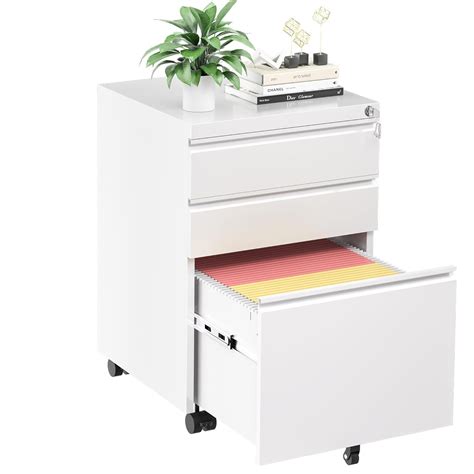 White Mobile 3 Drawer Filing Cabinet 26 Inch Locking Rolling File ...