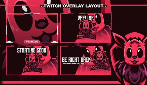 Fox pink cute gaming layout design streamer twitch logo character ...