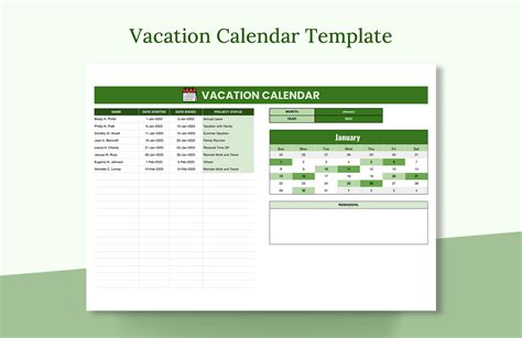 Excel Vacation Calendar Template