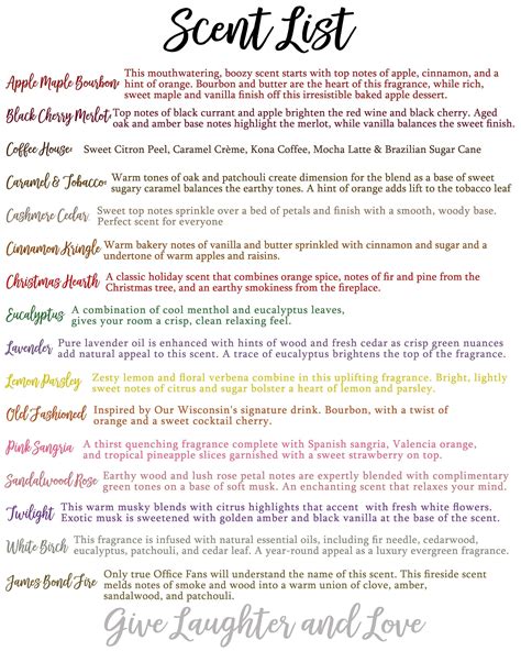 Scent List | Holiday Scent List | Popular candle scents essential oils ...
