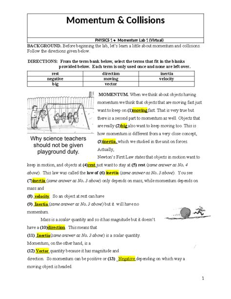 Momentum collision - Momentum & Collisions PHYSICS 1 Momentum Lab 1 ...