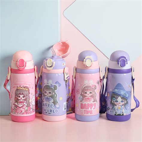 Cute Girls Vacuum Bottle | Sipper Double Lid 450ml – Giftoo
