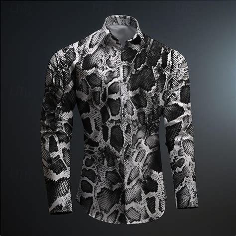 Men's Snake Print Aloha Shirt Printed Shirts Long Sleeve Subcultural ...