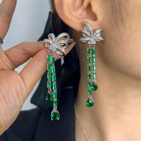 Emerald Green Dangle Earrings, Green Cubic Zirconia Dangle Drop ...