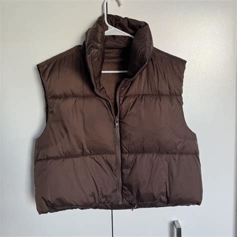 Brown cropped puffer vests - Depop