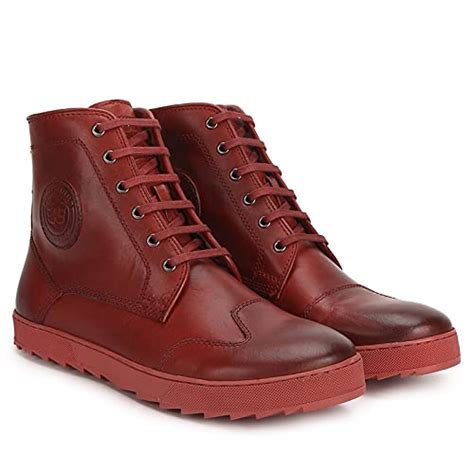 Royal Enfield Men RED Leather Outdoor Boots-EU42/UK8 (SHOAW1931 ...