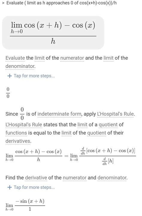 lim h→\0 (cos(x+h)−cosx)/h - Brainly.in