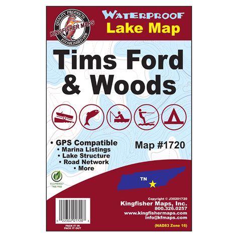 Kingfisher Maps Waterproof Lake Map Tims Ford Woods Lakes TN - Walmart.com